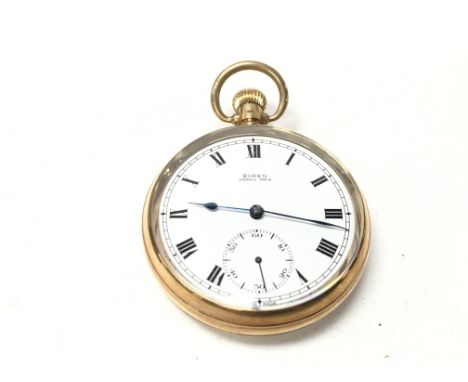 A 9ct gold Buren grand prix button wind pocket watch. Winds and runs. Approximately 47mm case. 77.47g Postage B