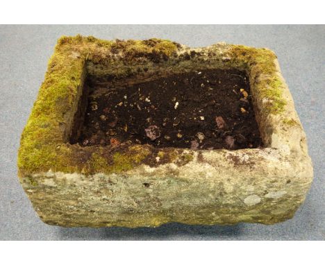 Rectangular stone trough planter with rough hewn sides, W78cm, H30cm, D60cm Condition Report Click here for further images, c