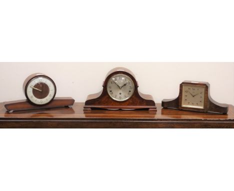 20th century Diss & Son, Dewsbury walnut cased Westminster chime mantel clock, Smiths 8-day oak mantel clock and a 1950s Smit