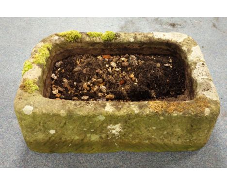 Rectangular stone trough planter with rough hewn sides, W71cm, H22cm, D49cm Condition Report Click here for further images, c