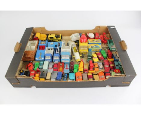 A collection of play worn die-cast vehicles including Dinky, Corgi, Spot-On, Matchbox Superfast, Matchbox Lesney, also Triang