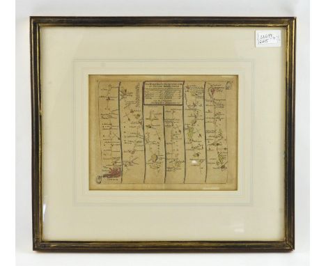 A John Ogilby map, 17th century, framed, of the 'The Road from London to Arundel In Sussex, Actually Surveyed Containing from