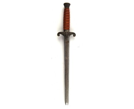 A WW2 German Third Reich Army dagger with  double edged steel blade (26cm), stamped 'WKC Solingen', cross guard hilt and comp