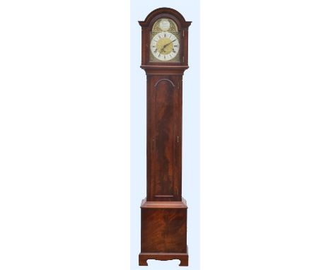 A mahogany cased grandmother sized longcase clock, George III style, late 20th century, the arched brass face with a 6.5in st