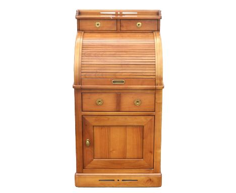 A French Victorian style fruitwood ship's roll top bureau cabinet, by Belle Rennaise, with countersunk brass handles, the upp