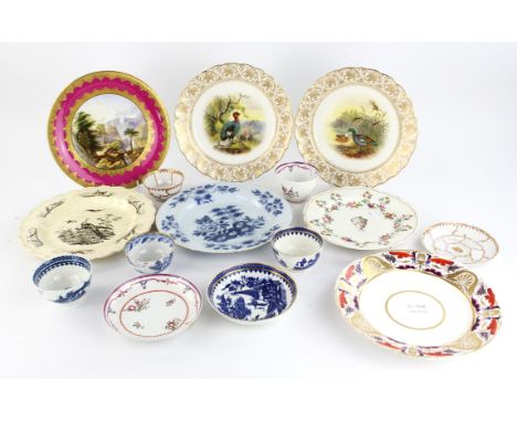 A pair of late 19th century Royal Worcester porcelain cabinet plates hand painted with wild fowl, 23cm diameter, an 18th cent