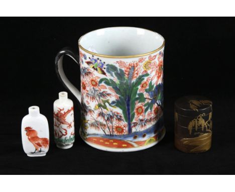 Two Chinese porcelain snuff bottles, including  one decorated with a dragon, and with a Yongzheng four-character mark [but no