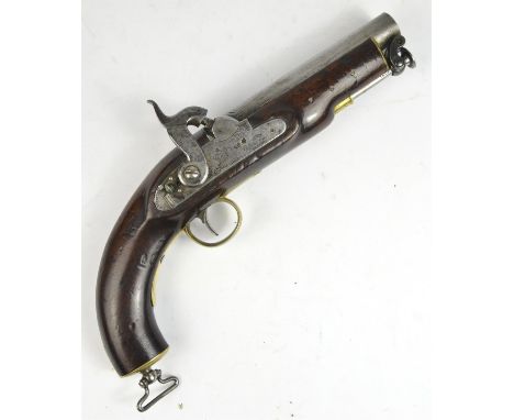 AMENDED DESCRIPTIONA 19th century Coast Guard percussion pistol,  inscribed on the lock is a 'Crown Motif' over 'WR', a 'Crow