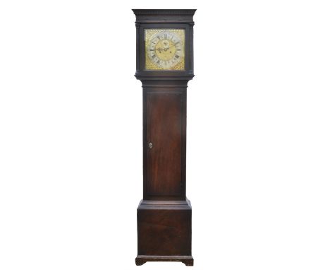 A George III mahogany longcase clock, the 11in steel and brass face with date aperture and subsidiary seconds dial and pierce
