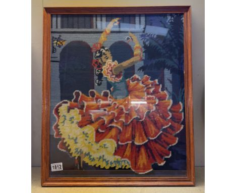 A framed &amp; glazed embroidery picture - Flamenco dancer