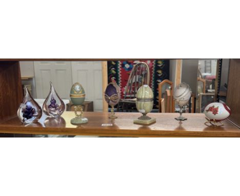 2 Art glass paperweights &amp; a quantity of oval decoration including a marble lighter (top loose)