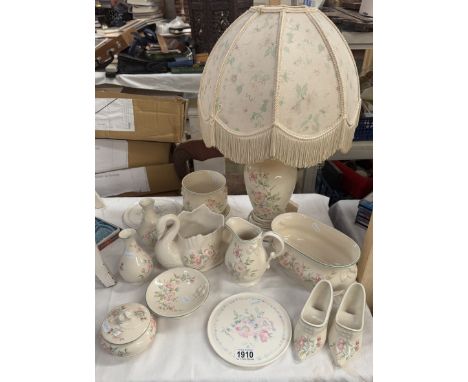 A quantity of pottery including a table lamp