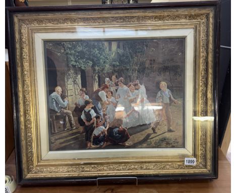 A gilt framed print in wood &amp; glass surround