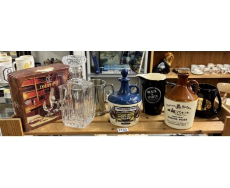 A selection of Breweriana including pub jugs, cut glass decanter etc