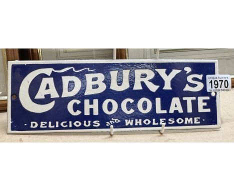 A retro Cadburys Chocolate enamel sign. 30.5 x 10cm