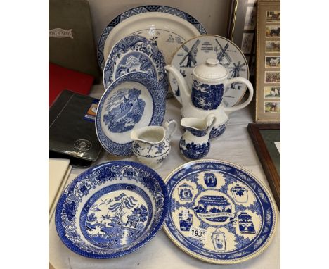 A good lot of blue &amp; white crockery including a meat platter