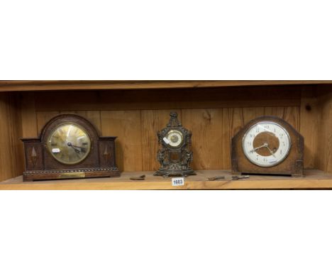 A Boscombe Unionist Club 1927 dedicated oak mantle clock & 2 othersLeft clock has no pendulum. Right clock has pendulum. 
