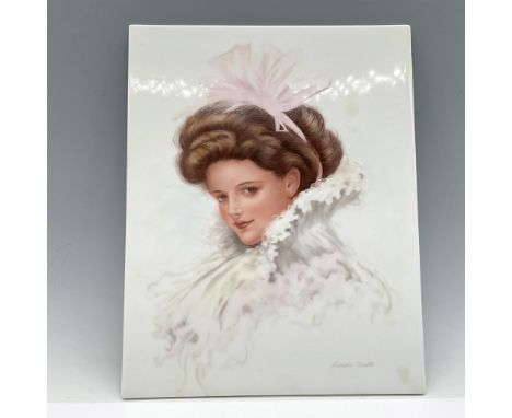 Victorian woman illustration on tile. Signed Carole Scott. Artist: Carole ScottIssued: 20th centuryDimensions: 8"W x 10"HCoun
