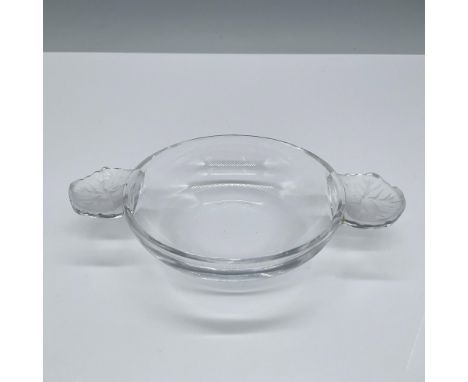 Beautiful clear crystal dish bowl with frosted handles. Lalique engraved signature on base. This item has its original box, w