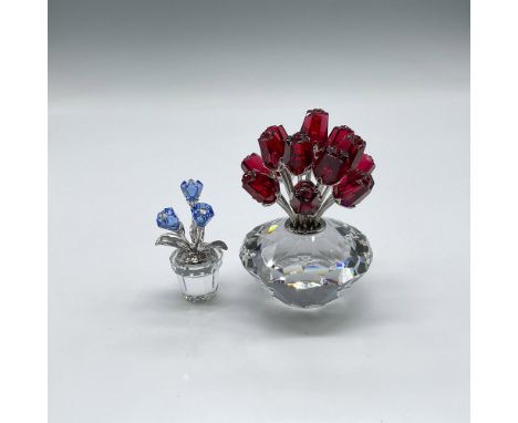 Lovely red and blue roses set in clear faceted crystal vases. Red roses represent 15th anniversary of SCS - 3"H -283394. Mini