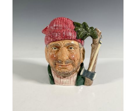 Part of the Canadian Centennial Series 1867-1967. Hand painted figural jug with the handle shaped as a tree trunk and axe. Re