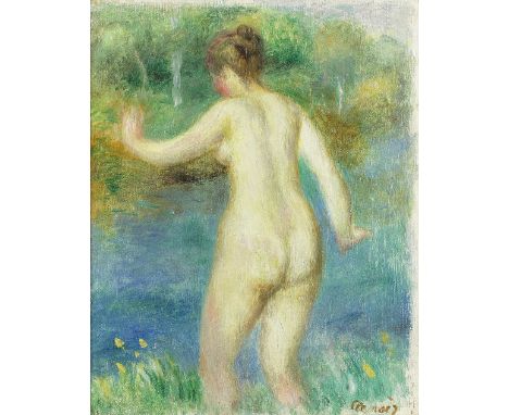 PIERRE-AUGUSTE RENOIR (1841-1919)Baigneuse signed 'Renoir' (lower right)oil on canvas27.7 x 23cm (10 7/8 x 9 1/16in).Painted 