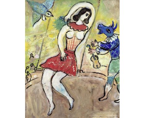 MARC CHAGALL (1887-1985)Trapéziste en rouge et bouc violoniste signed and dated 'Marc Chagall 939 [sic]' (lower right)gouache