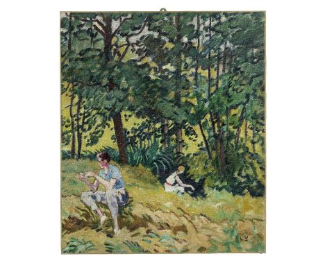 LOUIS VALTAT (1869-1952)Personnages à Choisel stamped with the artist's initials 'L.V.' (lower right)oil on canvas88.3 x 74.3