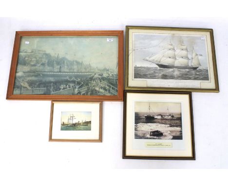 Assorted framed maritime prints and pictures. Including a 19th century coloured lithograph of Clipper Barque 'Alfred Hawley' 