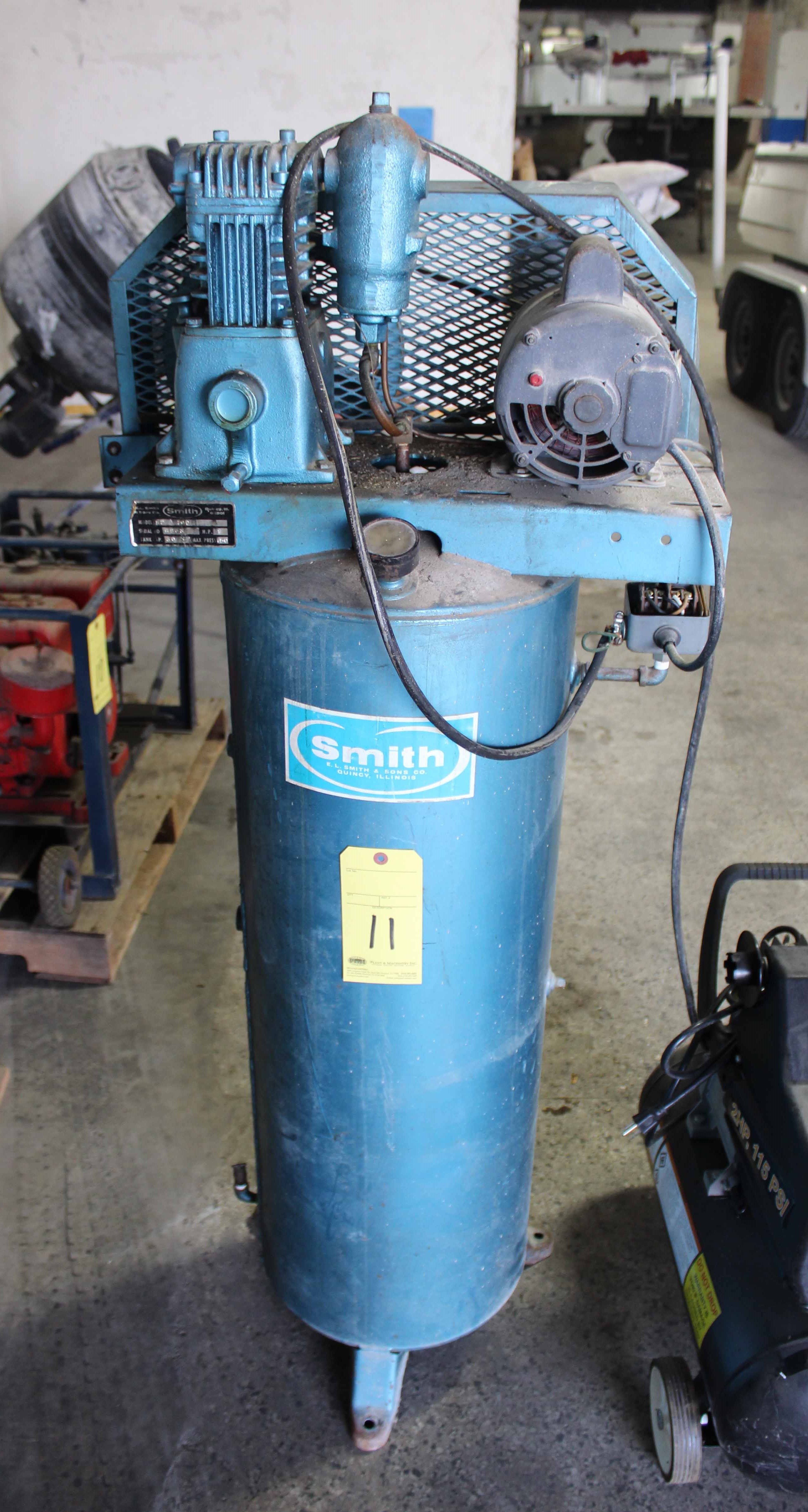 AIR COMPRESSOR, E.L. SMITH MDL. 82A100, elec. pwrd., 1 HP motor, 30