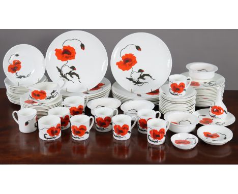 A Wedgwood bone china “Corn Poppy” extensive 104-piece dinner &amp; coffee service, after a design by Susie Cooper.