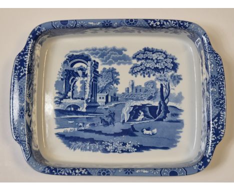 A Spodes blue &amp; white “Italian” rectangular two-handled dish, 39.25cm wide; together with a Copeland &amp; Sons “Going To