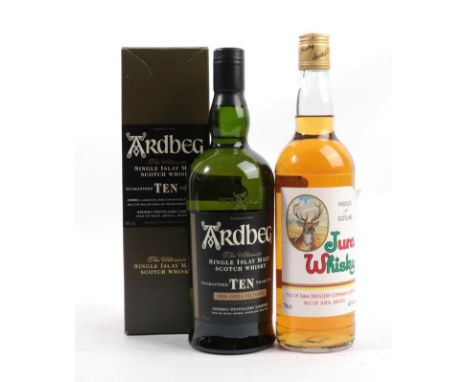 Ardbeg 10 years Old Single Islay Malt Scotch Whisky, 46% vol 70cl (one bottle), Jura Whisky, 43% vol 70cl (one bottle) (2)