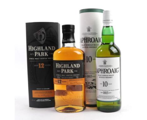 Highland Park 12 Year Old Single Malt Scotch Whisky, 40% vol 70cl (one bottle), Laphroaig 10 Year Old Islay Single Malt Scotc