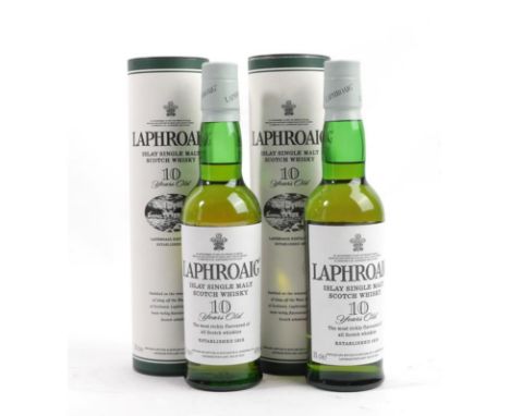 Laphroaig 10 Year Old Islay Single Malt Scotch Whisky, 40% 35cl, in original cardboard tubes (two bottles)