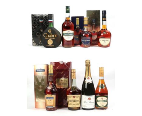 Martell V.S. Fine Cognac (one bottle), Hennessy Very Special 3 Star Cognac (one bottle), Courvoisier V.S.O.P. Fine Champagne 