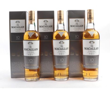 The Macallan Fine Oak Triple Cask Matured Highland Single Malt Scotch Whisky 10 Years Old, 40% vol 700ml, in original cardboa