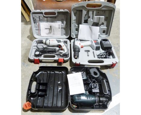 Black and Decker portable drill, a Performance Power 710W hammer drill&nbsp;and a Performance Power cordless hammer drill kit