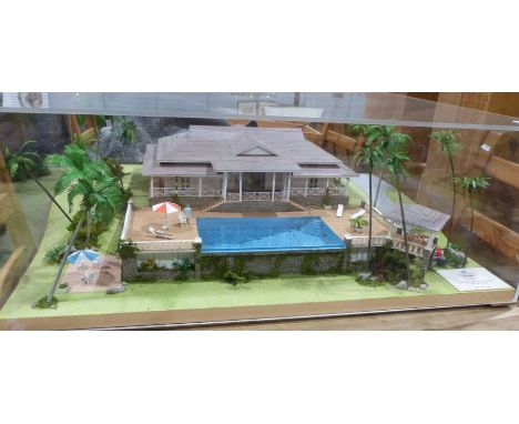 Architectural model&nbsp;of a house with plaque inscribes 'Isles Bay Plantation, Monserrat Carribean, Palm Tree House, Three 