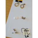 3 off assorted pairs of earrings. One pair appears complete, one pair is missing one of the securing