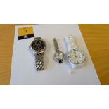 3 off assorted Emporio Armani Watches. The two watches on metal bracelets appear to be used and we