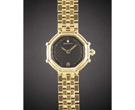 A LADIES 18K SOLID YELLOW GOLD GERALD GENTA SUCCESS BRACELET WATCHCIRCA 1990, REF. G 3351.7 WITH TEXTURED GREY DIALMovement: 