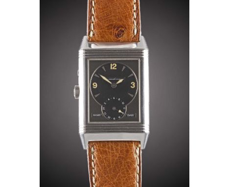 A GENTLEMAN'S STAINLESS STEEL JAEGER LECOULTRE REVERSO DUOFACE NIGHT & DAY WRIST WATCHDATED 1996, REF. 270.8.54 WITH SILVER &