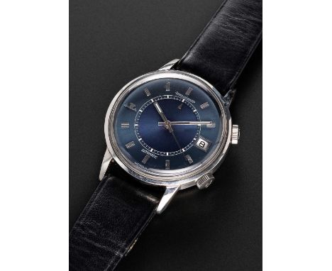 A RARE GENTLEMAN'S STAINLESS STEEL JAEGER LECOULTRE MEMOVOX SPEED BEAT AUTOMATIC ALARM WRIST WATCHCIRCA 1972, REF. E875 WITH 