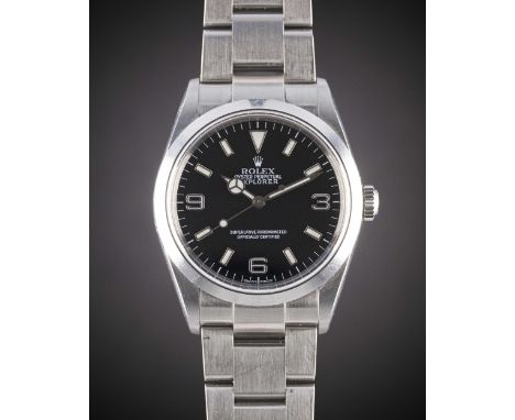 A GENTLEMAN'S STAINLESS STEEL ROLEX OYSTER PERPETUAL EXPLORER BRACELET WATCHDATED 2003, REF. 114270 WITH ORIGINAL BOX (MISSIN