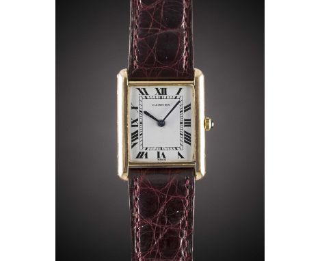 A GENTLEMAN'S SIZE 18K SOLID GOLD CARTIER TANK WRIST WATCHCIRCA 1960sMovement: 17J, manual wind, cal. 818/2, signed LeCoultre