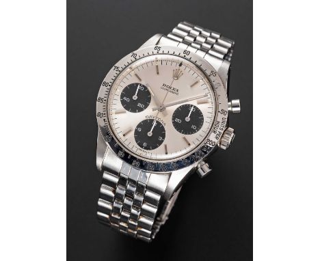 A RARE GENTLEMAN'S STAINLESS STEEL ROLEX COSMOGRAPH DAYTONA BRACELET WATCHCIRCA 1970, REF. 6262 WITH "PANDA" DIALMovement: 17