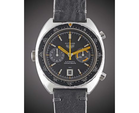 A GENTLEMAN'S STAINLESS STEEL HEUER AUTAVIA AUTOMATIC CHRONOGRAPH WRIST WATCHCIRCA 1970s, REF. 11630 "ORANGE BOY" WITH BLACK 