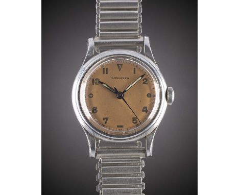 A RARE GENTLEMAN'S STAINLESS STEEL LONGINES "SEI TACCHE" BRACELET WATCHCIRCA 1945, "SALMON" DIAL WITH LUMINOUS MARKERS & NUME