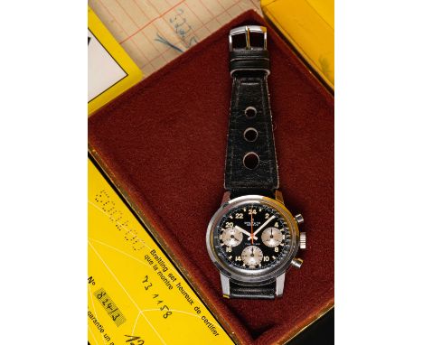 A RARE GENTLEMAN'S STAINLESS STEEL BREITLING TOP TIME 24 HOUR CHRONOGRAPH WRIST WATCHDATED 1973, REF. 824 WITH "REVERSE PANDA